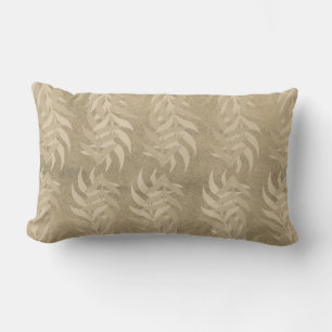 Elegant Metallic Lichtbruin Bladpatroon – Natuur Kussen
