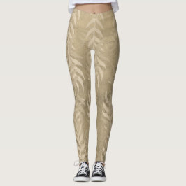 Elegant Metallic Lichtbruin Bladpatroon – Natuur Leggings