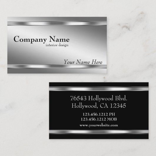 Elegant Metallic look Shaded Silver op Zilver Visitekaartje (Voorkant / Achterkant)