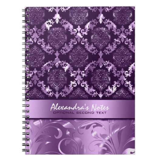 Elegant Metallic Paars & Lavender Damascus & Lace Notitieboek (Voorkant)