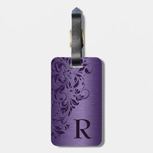 Elegant Metallic Paarse textuur & kant Bagagelabel (Achterkant verticaal)