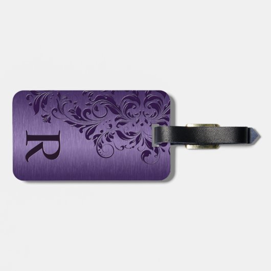 Elegant Metallic Paarse textuur & kant Bagagelabel (Achterkant horizontaal)