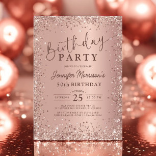 Elegant Metallic Roos Gouden Glitter 50e Verjaarda Kaart