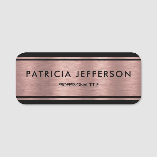Elegant Metallic Roze en Zwart: Classic Glamorous Naamplaatje (Voorkant)