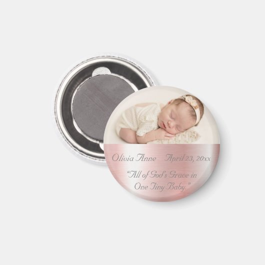 Elegant Metallic Roze Naam Baby Girl  Magneet (Voorkant / Achterkant)