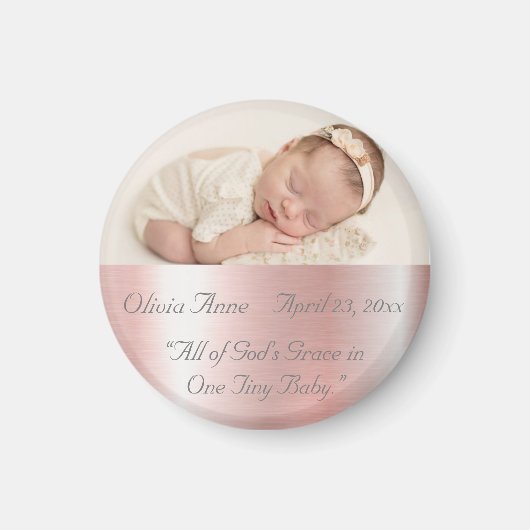 Elegant Metallic Roze Naam Baby Girl  Magneet (Voorkant)