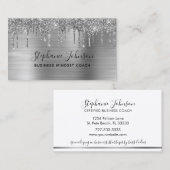 Elegant Metallic Silver Glitter Drip Boss Lady Visitekaartje (Voorkant / Achterkant)