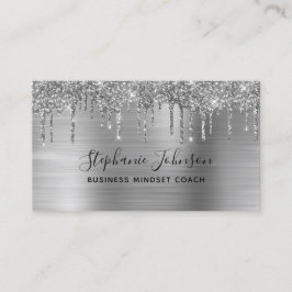 Elegant Metallic Silver Glitter Drip Boss Lady Visitekaartje