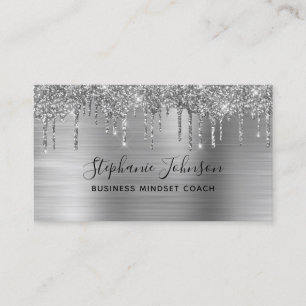 Elegant Metallic Silver Glitter Drip Boss Lady Visitekaartje