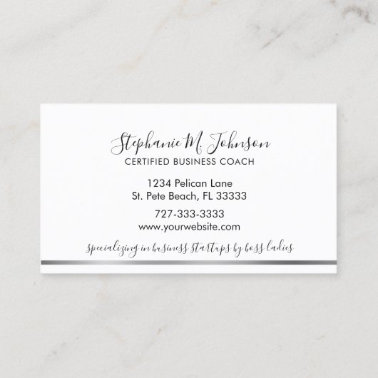 Elegant Metallic Silver Glitter Drip Monogram Logo Visitekaartje (Achterkant)