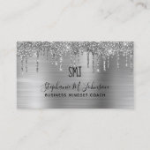 Elegant Metallic Silver Glitter Drip Monogram Logo Visitekaartje (Voorkant)