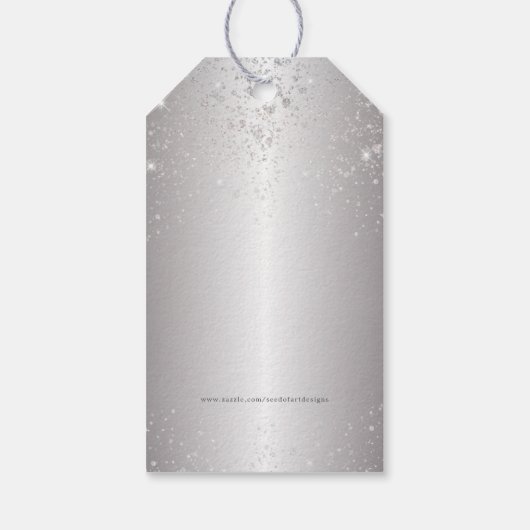 Elegant Metallic Silver Glitter Merry Kerstmis Cadeaulabel (Achterkant)