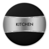 Elegant Metallic Silver Tones Stripe Keramische Knop (Voorkant)