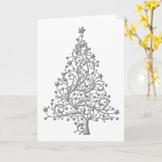 Elegant Metallic Silver Tree Kerstmis Kaart (Gele Bloem)