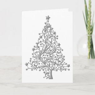 Elegant Metallic Silver Tree Kerstmis Kaart