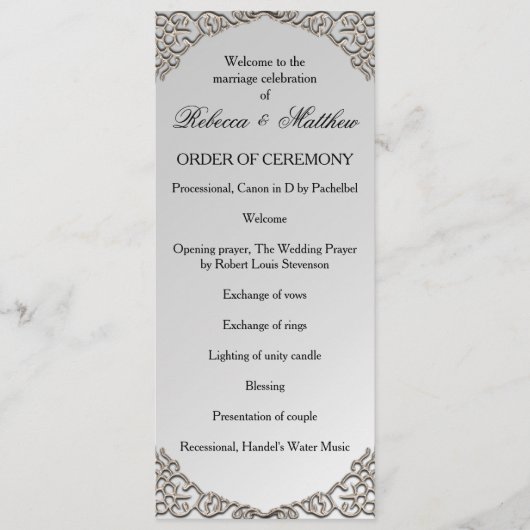 Elegant Metallic Silver Wedding Programmakaart (Voorkant)