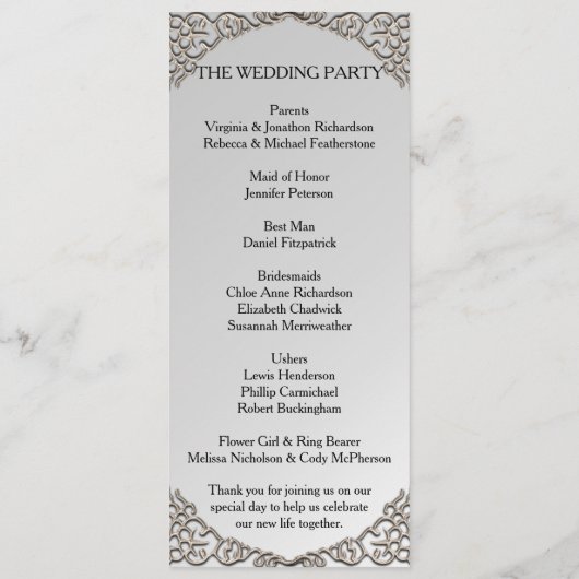 Elegant Metallic Silver Wedding Programmakaart (Achterkant)