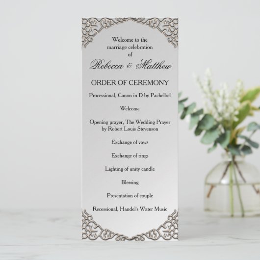 Elegant Metallic Silver Wedding Programmakaart (Staand voorkant)
