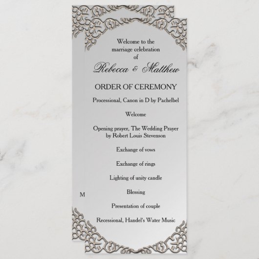 Elegant Metallic Silver Wedding Programmakaart (Voorkant / Achterkant)