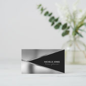 Elegant metallic zilver en zwart visitekaartje (Staand voorkant)