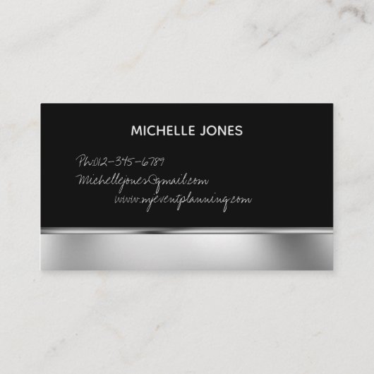 Elegant metallic zilver en zwart visitekaartje (Achterkant)