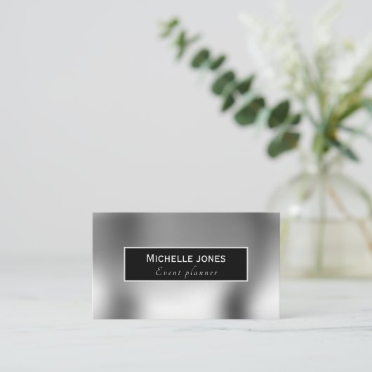 Elegant metallic zilver met minimaal design visitekaartje (Staand voorkant)