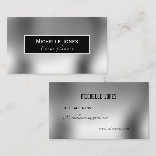 Elegant metallic zilver met minimaal design visitekaartje (Voorkant / Achterkant)