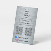 Elegant metallic zilver reclamebord met voetstuk (Voorkant)