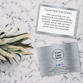 Elegant metallic zilver verzorgingsinstructie Kaar Visitekaartje