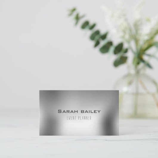 Elegant metallic zilver visitekaartje (Staand voorkant)