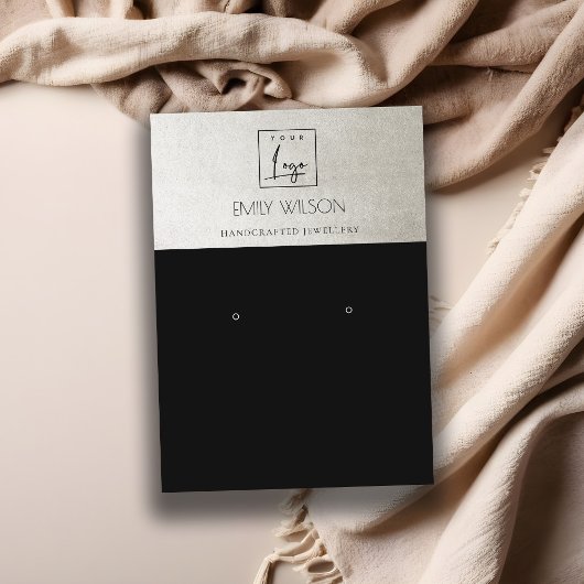 ELEGANT METALLIC ZWARTE SILVER LOGO EARRING DISPLA VISITEKAARTJE