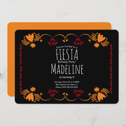 Elegant Mexican Birthday Fiesta Floral Border Kaart (Voorkant / Achterkant)