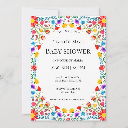 Elegant Mexican Florals Cinco de Mayo Baby shower Kaart (Voorkant)