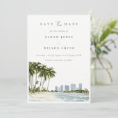 Elegant Miami Florida Palm Trees Beach Waterverf Save The Date (Staand voorkant)