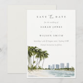 Elegant Miami Florida Palm Trees Beach Waterverf Save The Date (Voorkant / Achterkant)
