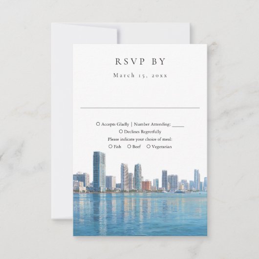 Elegant Miami Skyline Watercolor Wedding RSVP Kaartje (Voorkant)