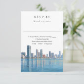 Elegant Miami Skyline Watercolor Wedding RSVP Kaartje (Staand voorkant)