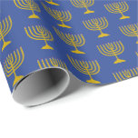 Elegant Mid Blue | Hanukkah | MENORAH Cadeaupapier<br><div class="desc">Elegant midden blauw MENORAH inpakpapier, met faux gouden menorah in een betegeld patroon. Dit is een minimalistisch, eenvoudig, elegant ontwerp, vooral geschikt voor Chanoeka giftdrap of ambachten.</div>
