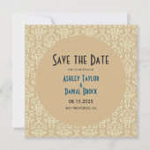 Elegant Mid Century Modern Damask Formele bruiloft Save The Date (Voorkant)