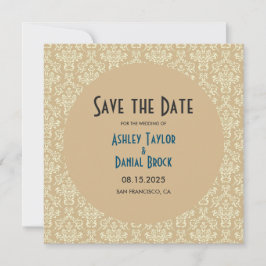 Elegant Mid Century Modern Damask Formele bruiloft Save The Date