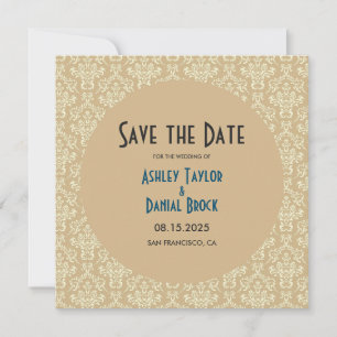 Elegant Mid Century Modern Damask Formele bruiloft Save The Date