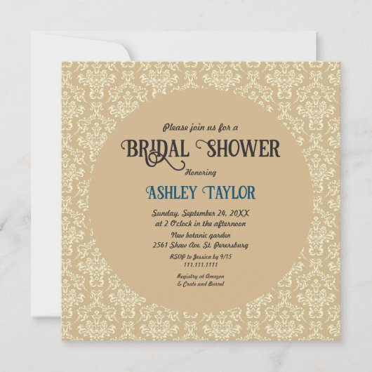 Elegant Mid Century Modern Damask Vrijgezellenfees Kaart (Voorkant)