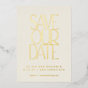 Elegant Mid Century Modern Gold Save the Date Folie Uitnodiging