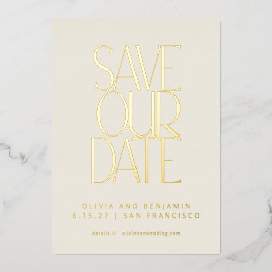 Elegant Mid Century Modern Gold Save the Date Folie Uitnodiging (Voorkant)