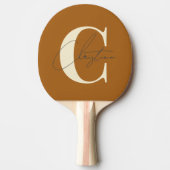 Elegant Mid-Century Modern Monogram Burnt Sand Tafeltennisbatje (Voorkant)