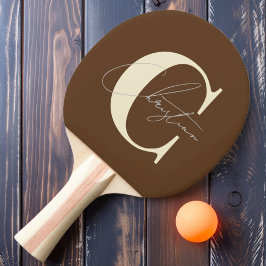 Elegant mid-century monogram diep bosbruin tafeltennisbatje