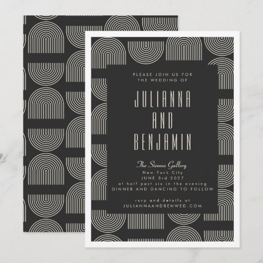Elegant Mid Mod Arch Lines Black White Wedding Kaart (Voorkant / Achterkant)
