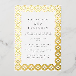 Elegant Mid Mod Geometric Weddenschap Chic White G Folie Uitnodiging