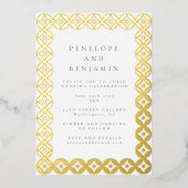 Elegant Mid Mod Geometric Weddenschap Chic White G Folie Uitnodiging (Voorkant)