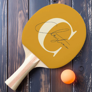Elegant MidCentury Modern Monogram Verbrande Boter Tafeltennisbatje
